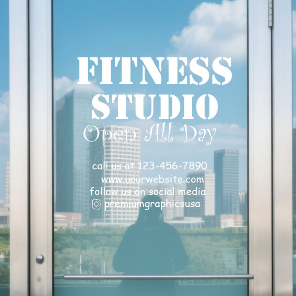 Pilates Yoga Or Gym - Özelleştirilebilir Stüdyo Pencere Çıkartması / Şirketiniz